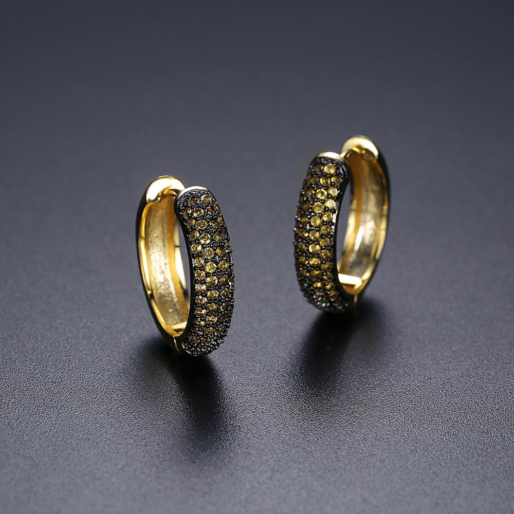 JINSE 2 centimetri Rotondo Nero Zircone Cubico Ghiacciato Orecchini A Cerchio per Le Donne Degli Uomini di Cristallo Nero Placcato Oro Orecchini anca salto regalo dei monili