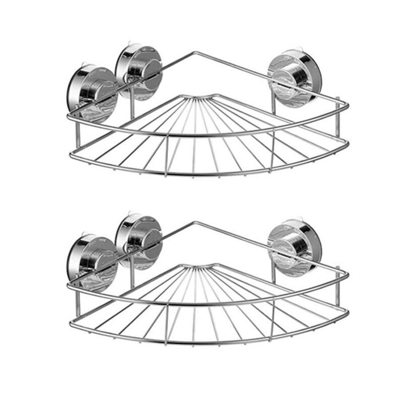 2 stk badeværelse hjørne hylde brusekabine vakuum suge badekar opbevaringsholder holder rustfrit stål væg hjørne organizer: Default Title