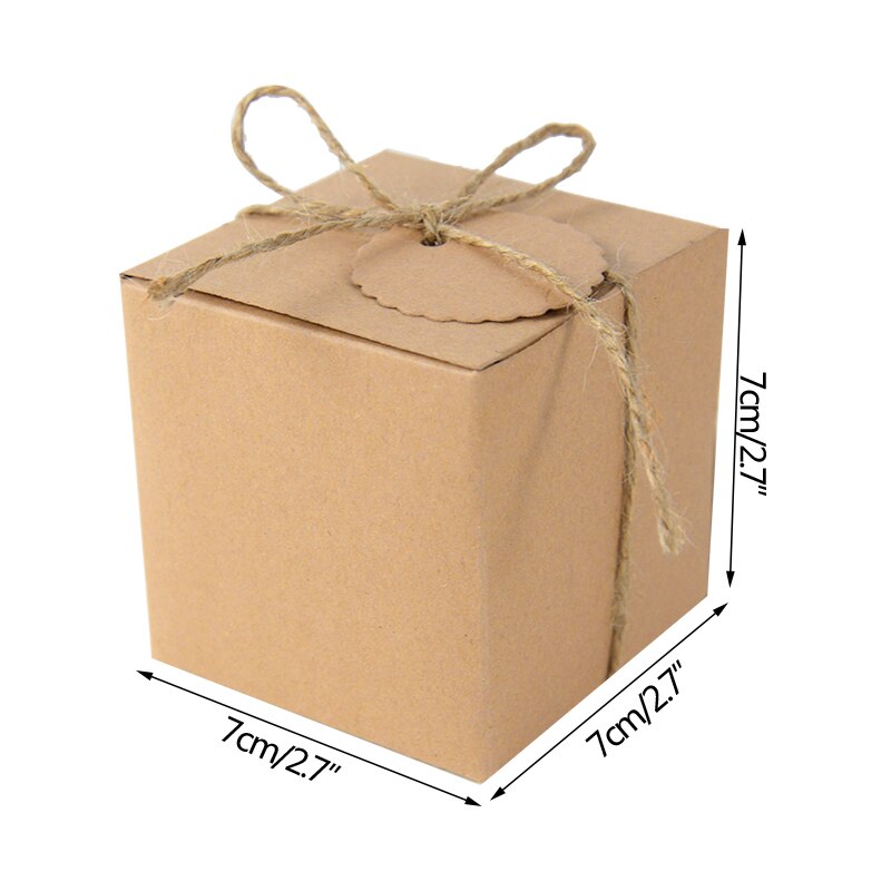 20Pcs Bruin Wit Kraftpapier Geschenkdozen Kubus Dozen Met Tag Voor Huwelijksgeschenken Crafting Cube Box Party Favor verjaardag Candy Box