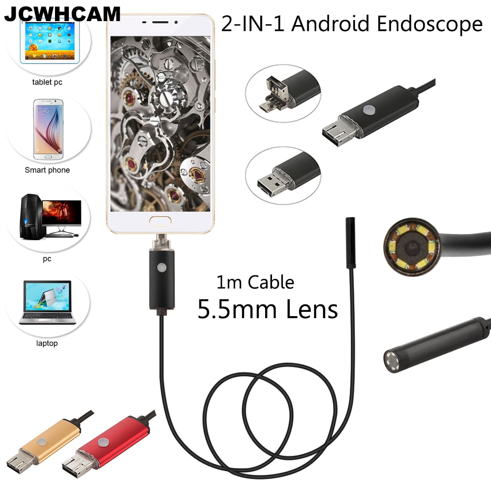 JCWHCAM 5.5mm Android USB Endoscope Camera 1/2/5/10M Flexible Snake Tube Inspection Smart Android Phone OTG USB Borescope Camera
