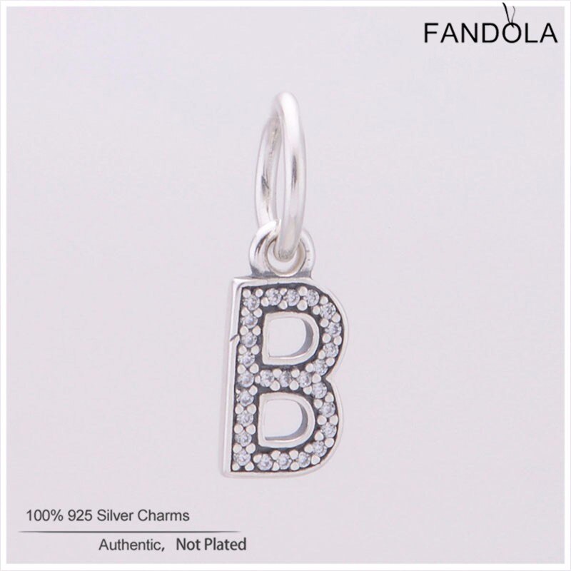 Lettera B Pendente Pendenti E Ciondoli Misura di Marca Della Collana Del Braccialetto del Branello di Fascino 925 Gioielli in Argento sterlina chiaro CZ Adatto FAI DA TE Braccialetti Delle Donne