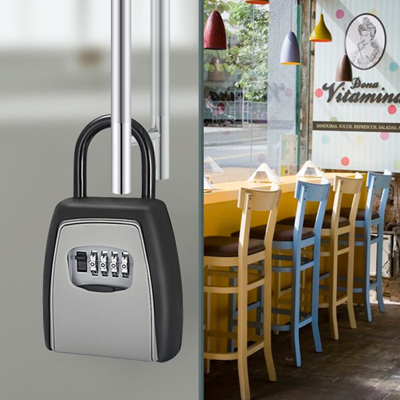 Password Key Box Grey Four-Digit Password Lock Outdoor Key Safe Box Keys Storage Box Padlock Use Organizer Boxes Key Storage Box