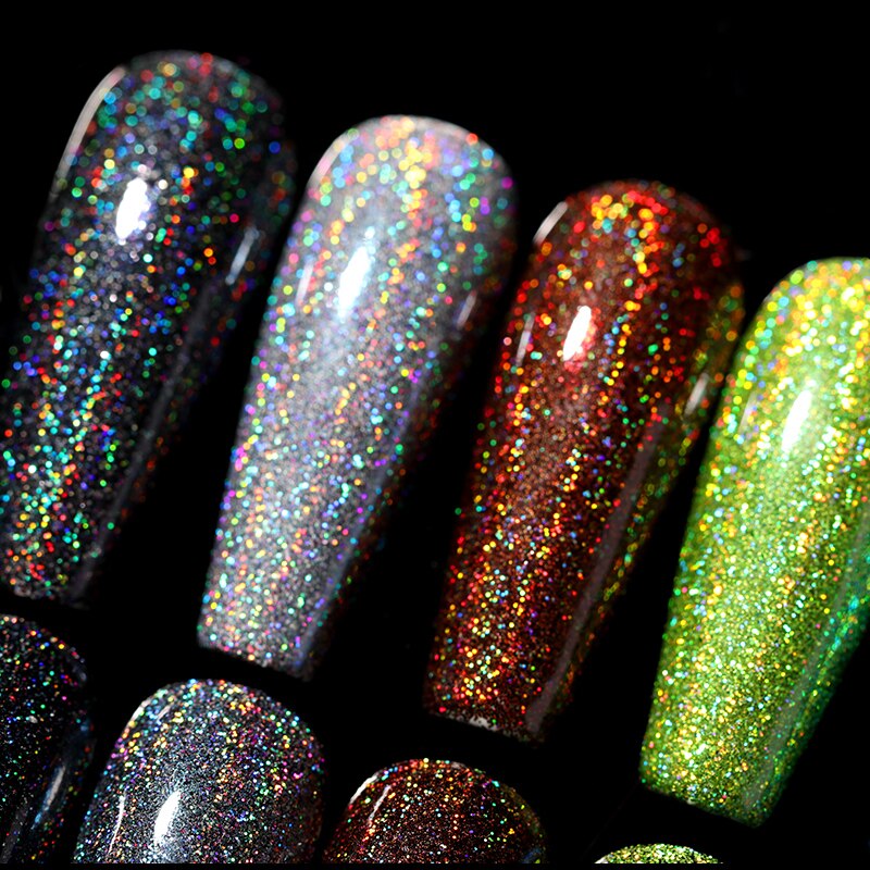 Poudre holographique pour ongles, paillettes argentées colorées, Pigments pour Nail Art, outils de décoration, DIY