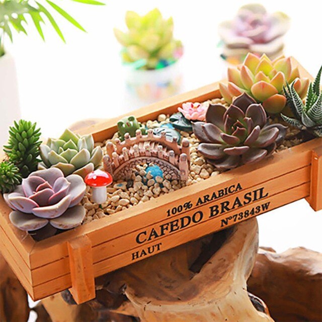 Garden Wood Planter Box Micro Landscape Flower Succulent Container Plant Pot Gardening Vintage Plant Box: Bronze