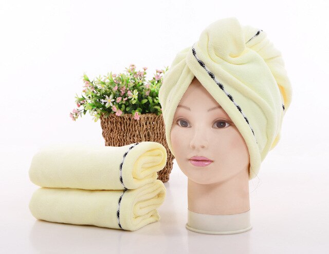 Serviette absorbante en microfibre pour cheveux secs, chapeau Turban épais pour envelopper la tête, outil de bain: YELLOW