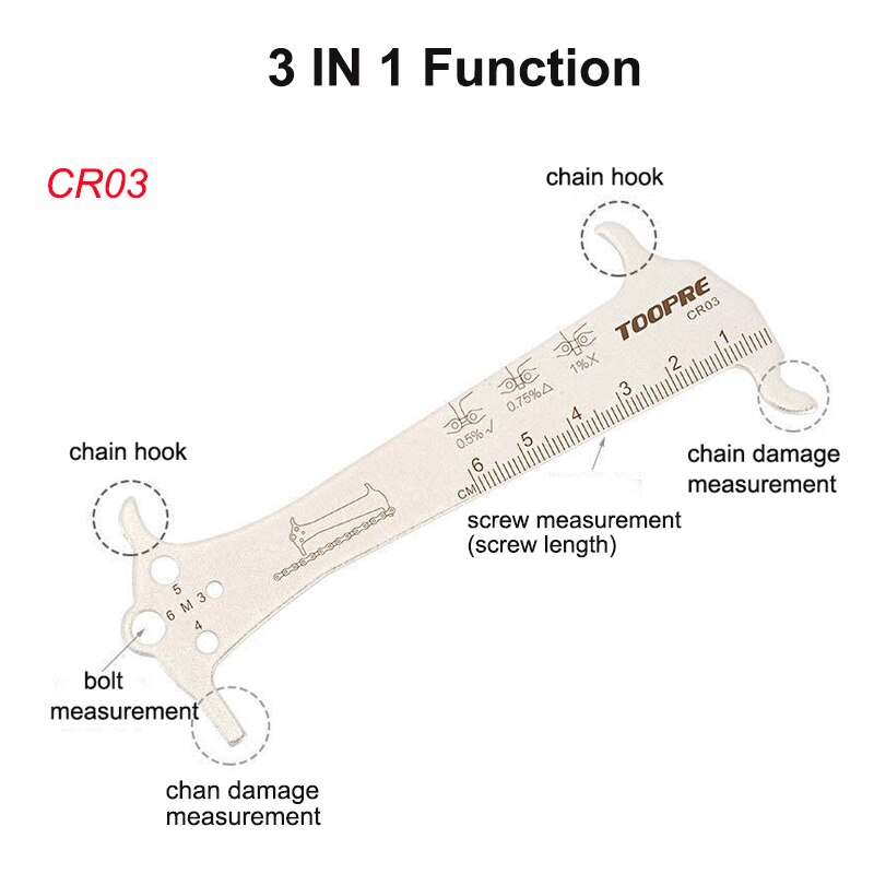 Bicycle Chain Checker Stainless Steel MTB Bike Chain Hook Screw Measuring Ruler Wear Gauge Calipers 6 In 1 Multifunction Tool