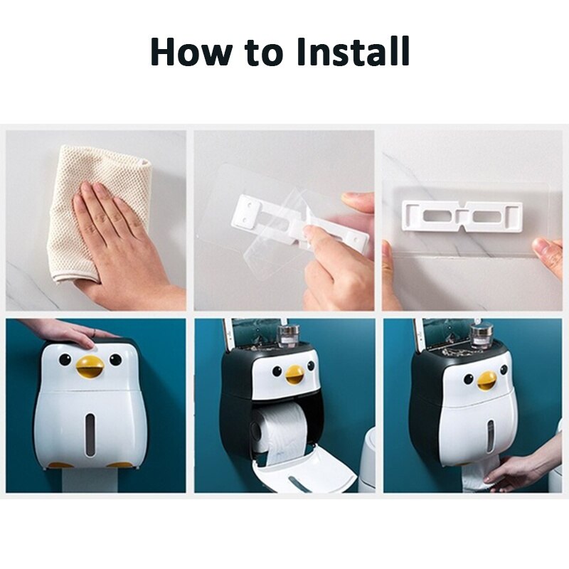 Penguin Shape Toilet Paper Holder Waterproof Wall Mounted Roll Paper Holder Plastic Punch Free Tissue Box Bathroom Accessories