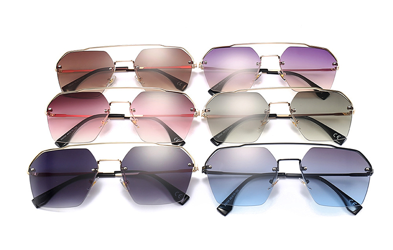 JackJad gafas De Sol De Semi-Rimless Hexago estilo remaches mujeres degradada gafas De Sol 25034