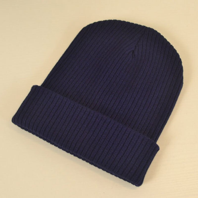 Sombreros de mujer para otoño e invierno, gorro de puño a rayas liso 100% gorro de calavera de punto suave y elástico acrílico negro, gris, azul marfil, azul marino, etc.