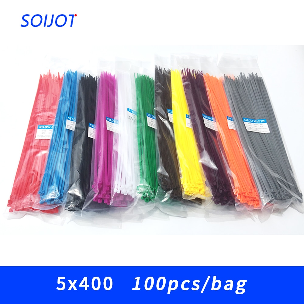 5*400 5x400 Zelfblokkerende Plastic Nylon Draad Cable Zip Ties 100 stks 6 kleuren Kabel ties Fasten Loop Kabel Diverse specificaties
