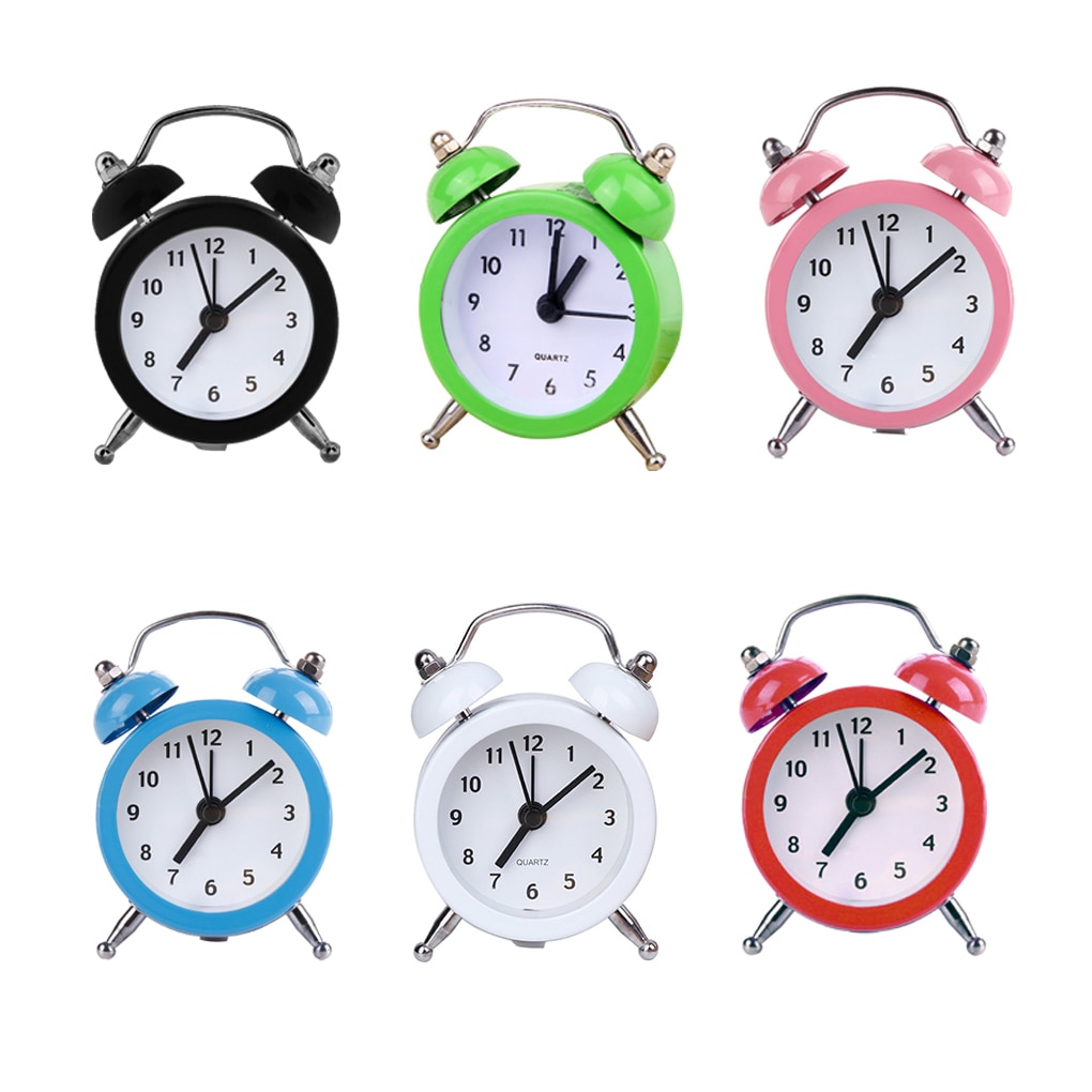 Mini Alarm Clock Electronic Round Number Double Bell Desk Table Digital Clock Round Alarm Retro Bedside Clocks