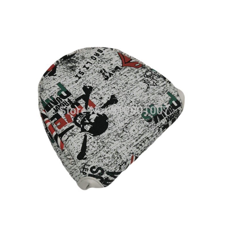 Golf Mallet Putter Head Cover Headcover PU Leather White Skull Magnetic Closure