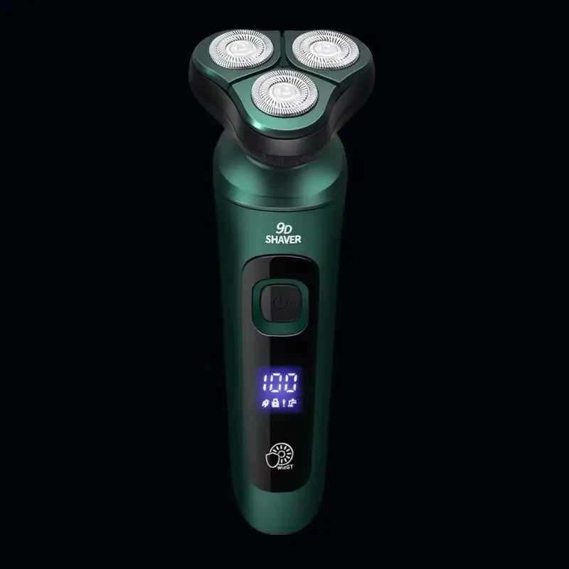 Nueva Afeitadora eléctrica con pantalla Digital LED, maquinilla de afeitar flotante de tres cabezales, recargable por USB, cuchillo para Barba portátil multifunción: Rojo