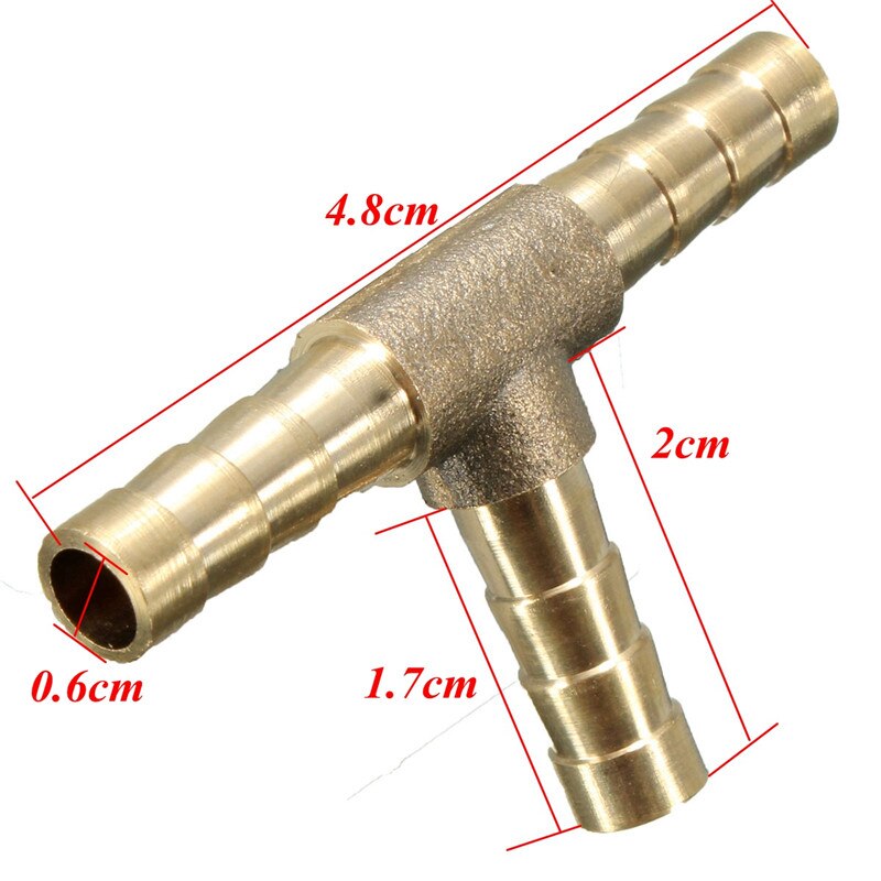 6mm 8mm 10mm 12mm Solid Brass T Piece 3 Way Fuel Hose Joiner Connector For Air Oil Gas Fuel Fuids: 6mm
