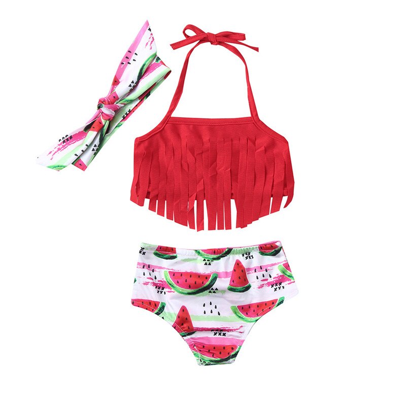 Zomer Baby Meisje Badmode Kwastje Watermeloen Print Kids Badpak Twee Stukken Bikini Badpak Beachwear Outfits: 3-6 Months