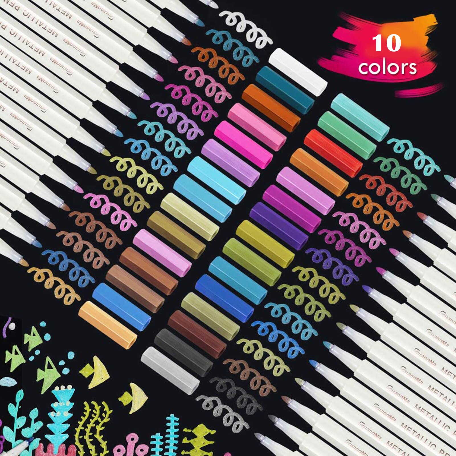 Diy Fotoalbum Metallic Kleur Pen 10/12/15/20/30-Kleur Graffiti Marker Pen Sneldrogend verf Pen Voor Card Ambachten Lbs: 10 colors