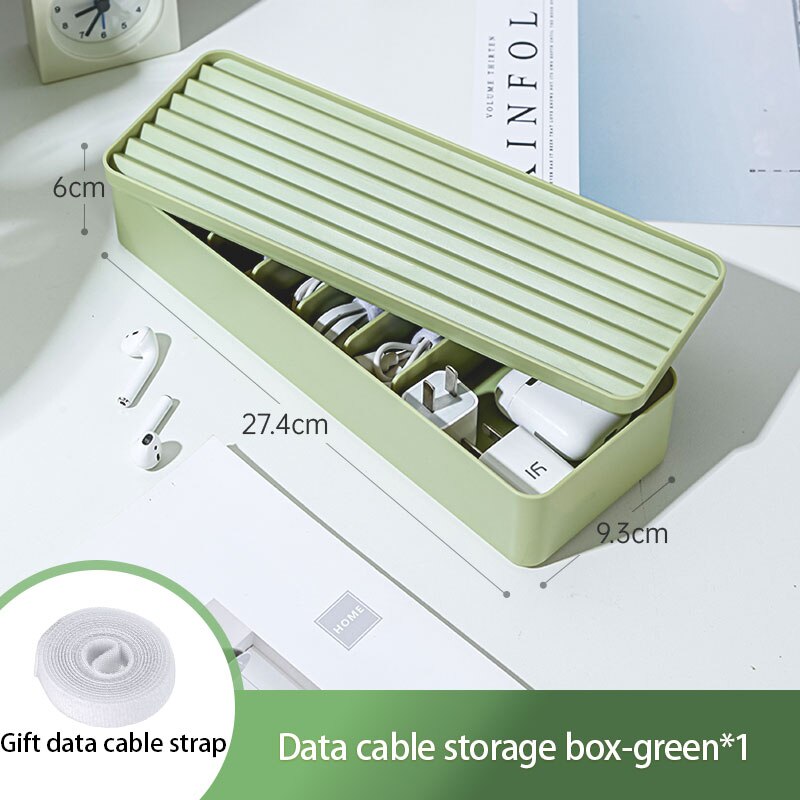 Data Cable Storage Box Cover Dustproof Power Wire Tray Network Charger Cable Tube Earphone Cable Organizer: green 1pc