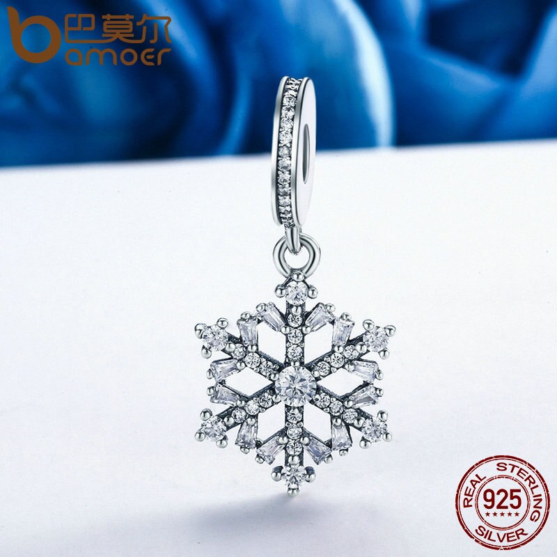 BAMOER 925 Sterling Silver Snowflake Charms Fit Original Bracelet Women Pendant Jewelry Making SCC266