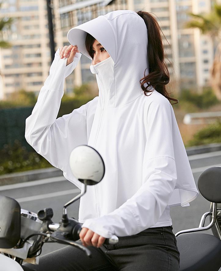 Uv-beskyttelse solhætte til kvinder upf 50+  solbeskyttende jakke med lynlås hætte maske til løb cykling fiskeri udendørs jakker