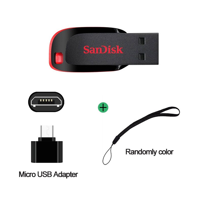 SanDisk 100% oryginalny Cruzer Blade CZ50 pamięć USB 128GB 64GB 32GB 16GB Pen Drive USB 2.0 dysku Pendrive Pendrive: 128 gb / CZ50-OTG-rope