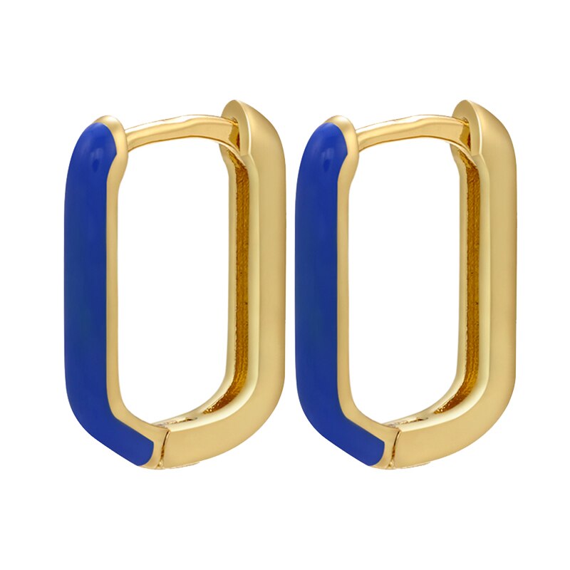 Zhukou Emaille Geometrische Rechthoek Hoepel Oorbellen Goud Kleur Kleine Hoepel Oorbellen Voor Vrouwen Mode-sieraden VE427: gold dark blue