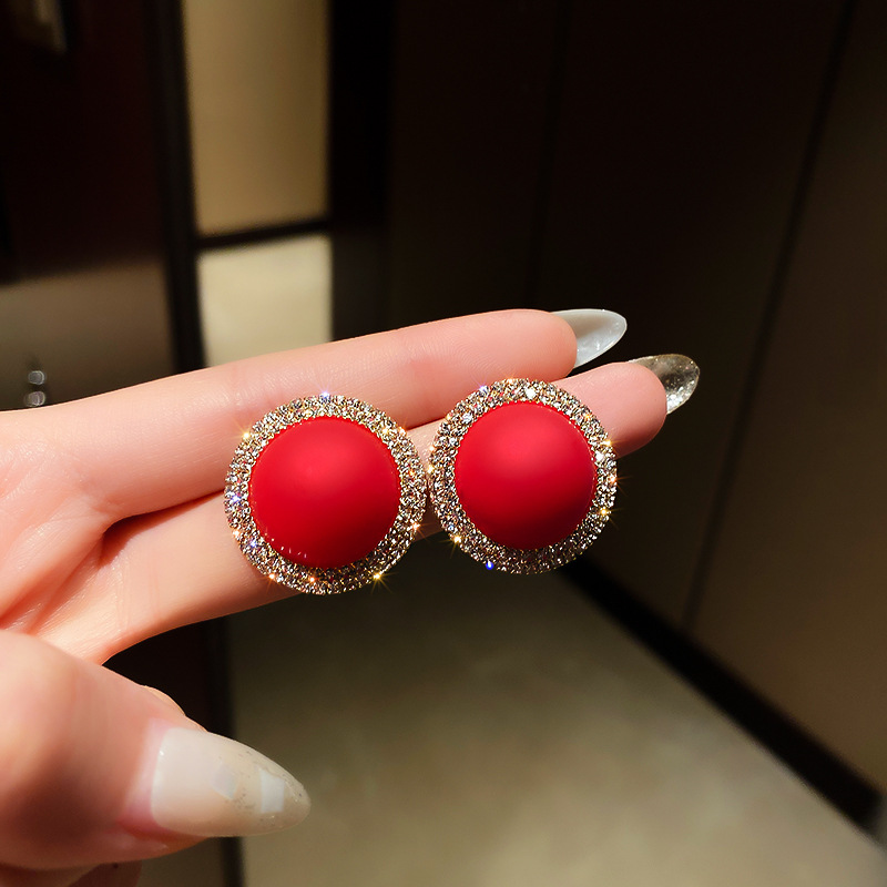 Pendientes de cristal con forma de bola para mujer y niña, aretes pequeños con forma de corazón y Bola de Color rojo geométrico, Circonia cúbica, zirconia, circonita, zirconita, , boda