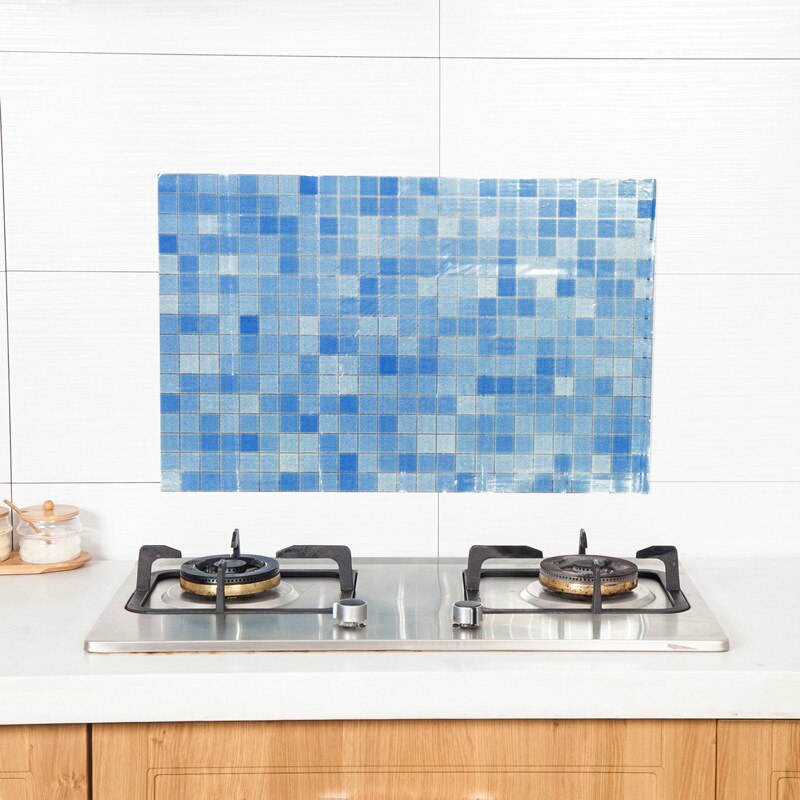 1pc Kitchen Backsplash Sticker Waterproof Oilproof High Temperature Resistant Backsplash Wallpaper Kitchen Backsplash Wallpaper: blue