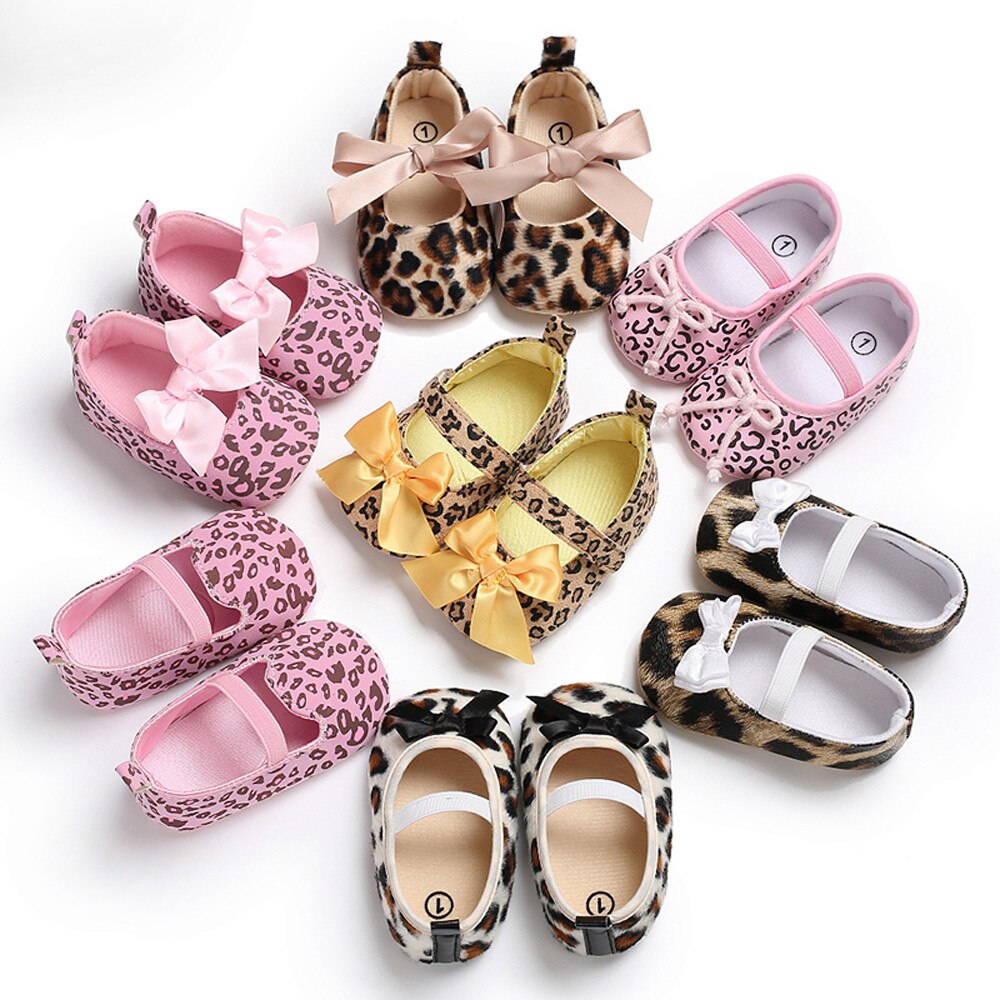 Toddler Cute Girl Leopard Print Tie Soft Newborn Anti-slip Baby Shoes Leopard Print Newborn Anti-slip Classic Sports Sneakers