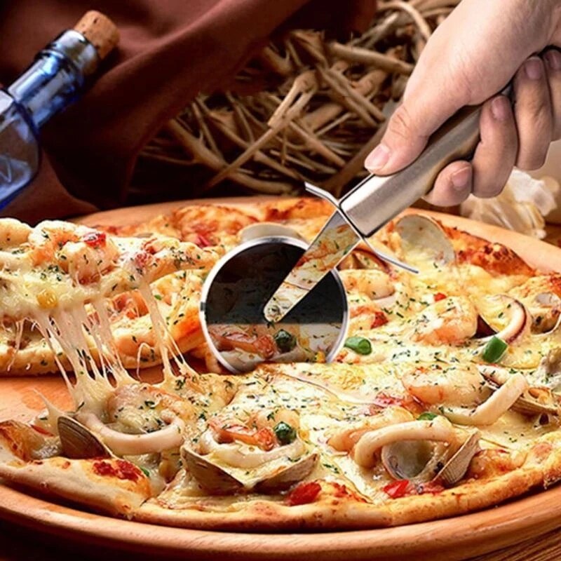 Rustfrit stål pizza enkelt hjul skæreværktøj diameter 6.5cm husholdningspizzakniv kageværktøj hjul brug til vaffelkager