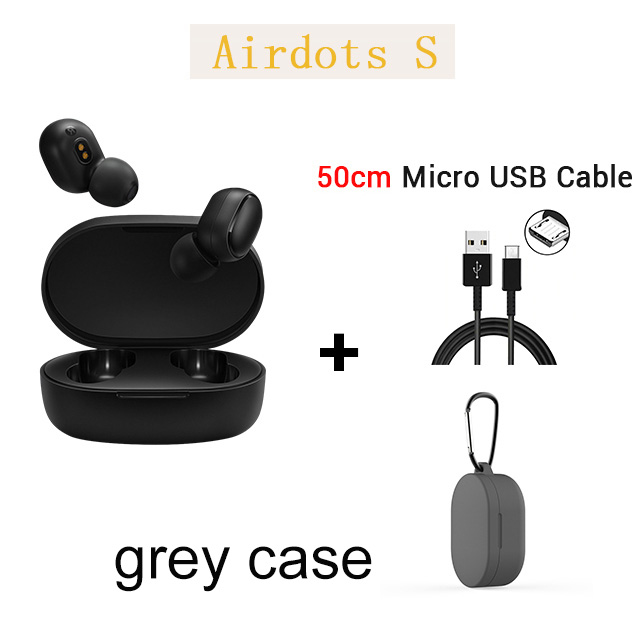 Xiaomi Redmi Airdots s Original Xiaomi Airdots 2 with Bluetooth 5.0 for Gaming Headset Wireless Earbuds with Mic Voice Control: A s grey case cable