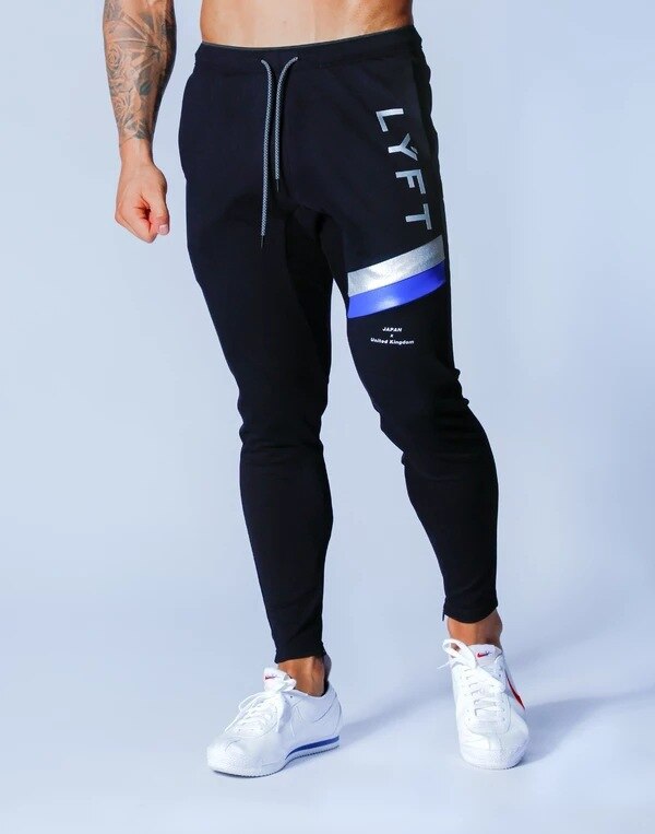 Muscle LYFT Sports Pants Men's Running Pure Cotton Slim Leggings Lace Up Hem Zipper Casual Pants: European size XL / Black