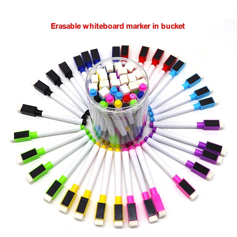 24 Pck of Erasable Whiteboard Pens with Tape Brushes 8-Color Ink Buckets Children's Drawing and Writing Pens