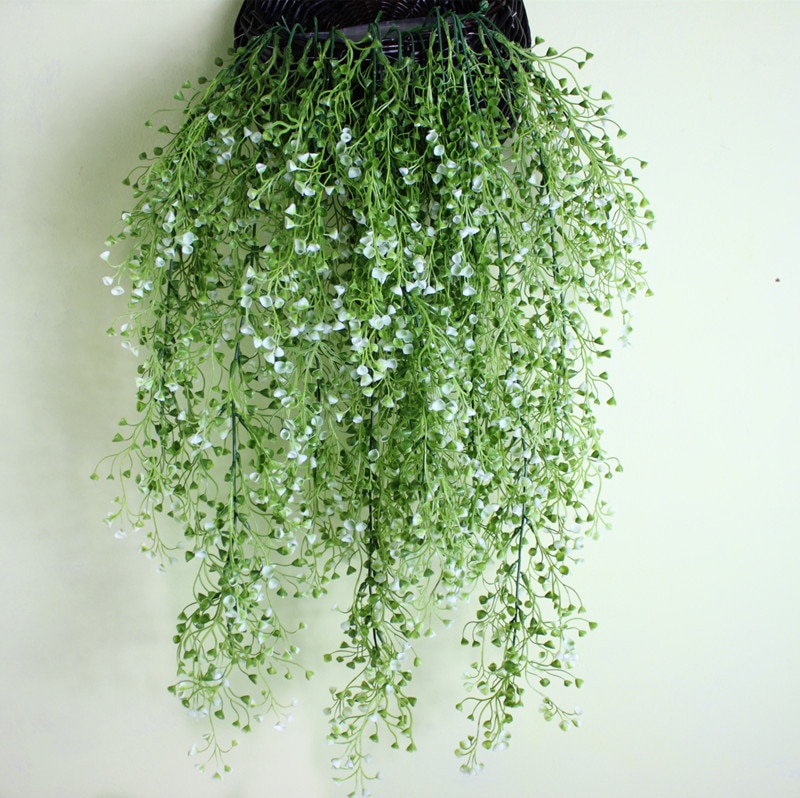 Planta Artificial colgante en 3 colores + Mini cesta de flores de mimbre para pared, accesorios para decoración del hogar, decoración del balcón