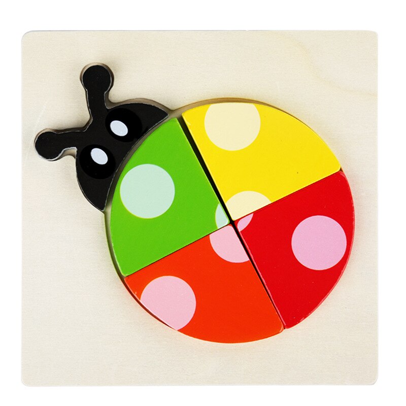 Baby Toys Wooden 3D Puzzle Cartoon Animal Intelligence Kids Early Educational Brain Teaser Children Learning Jigsaw Toys: Ladybug