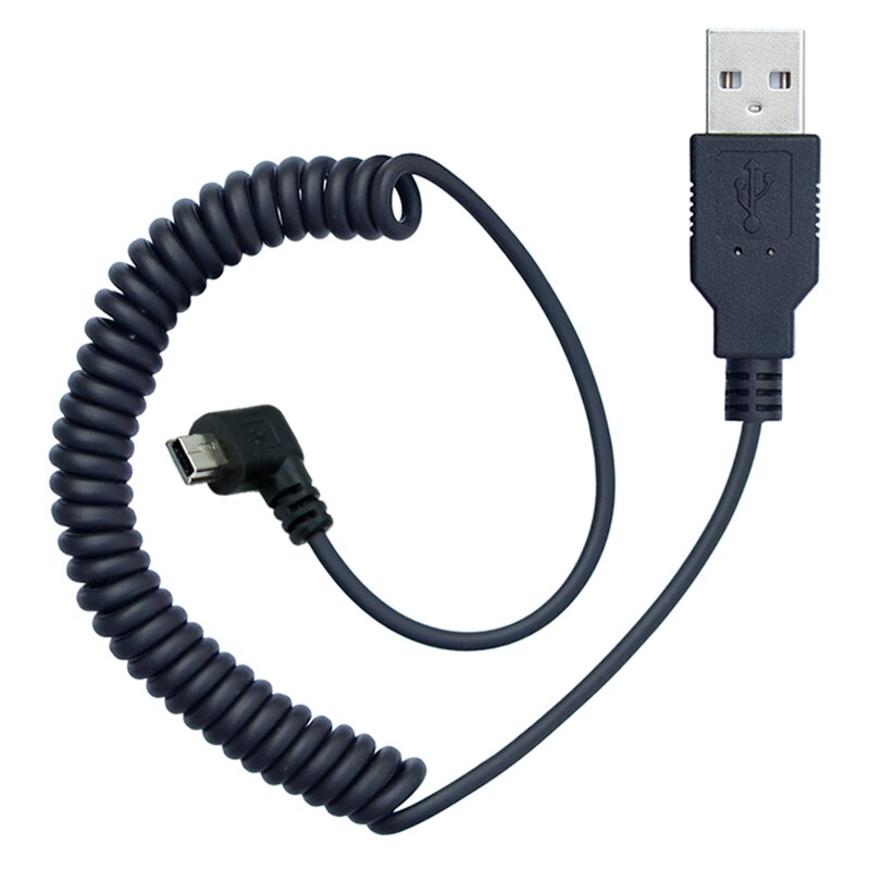 Spring Retractable MINI USB 2.0 Cable 90 Degree Right Angled USB 2.0 5 Pin Data Charging Cable 40CM