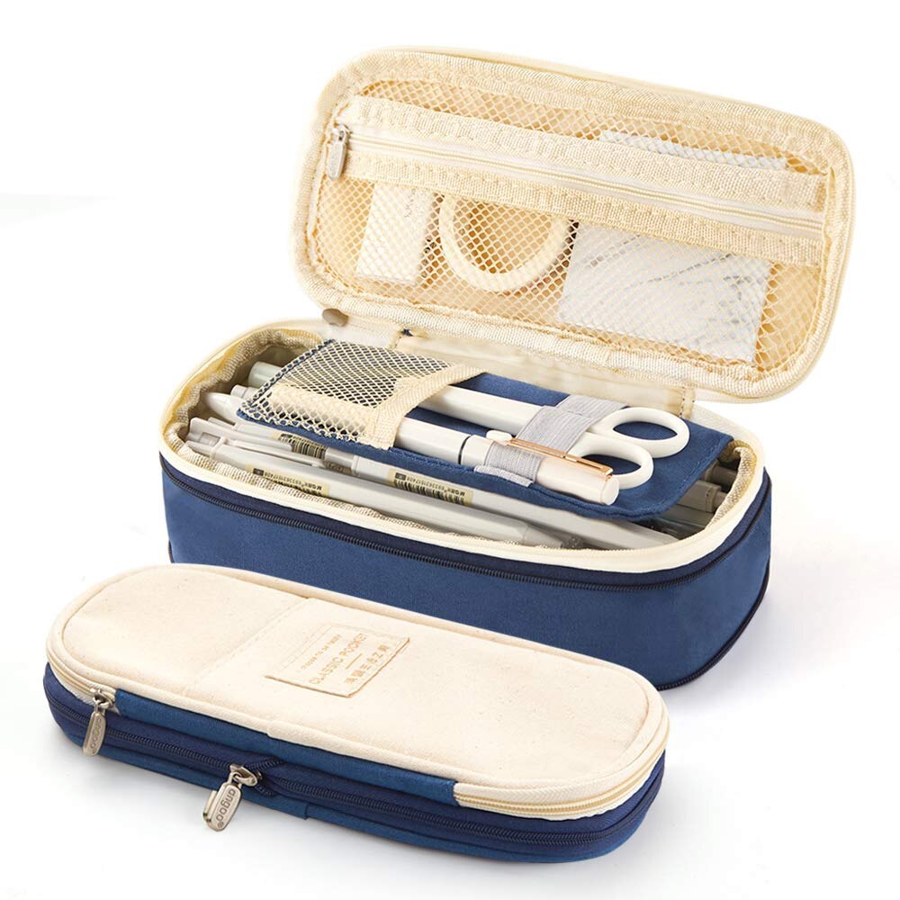 Jodimitty Grote Capaciteit Potlood Tas Make-Up Pouch Duurzaam Studenten Briefpapier Tas Met Dubbele Rits Oxford Stof Opbergzakken: J 21.5x10x7cm