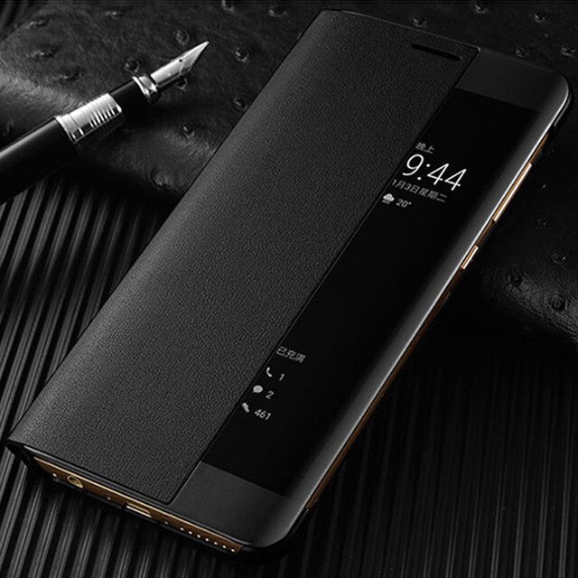 Flip Wallet Cover Luxe Lederen Telefoon Geval Voor Huawei Mate 10 Pro Huawe Mate10 Mate10pro 10pro 360 Bescherming Venster Smart view: For Mate 10 Pro / Black