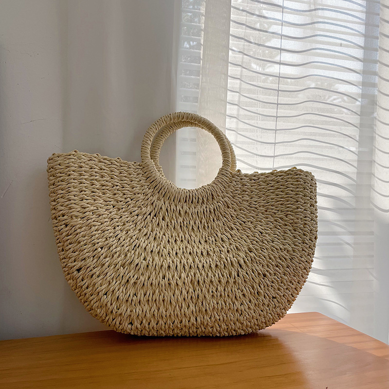 Nuevos bolsos de paja de luna a la , bolso de playa de verano para mujer, bolso de mimbre hecho a mano, bolso tejido Vintage para mujer, bolsa para mujer