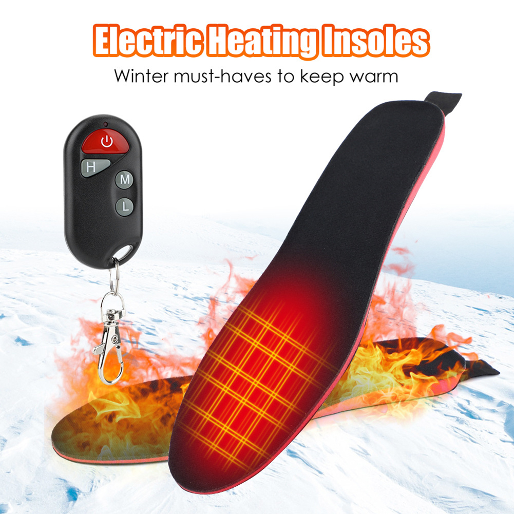 Electric Heated Insoles with Remote Control Winter Heating Insoles USB Rechargeable for Hiking Skiing Camping