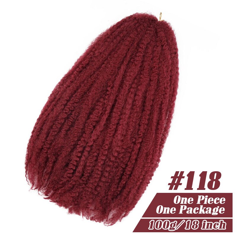 18 Inch Marley Braids Twist Crochet Braiding Hair Burgundy Synthetic Afro Kinky Curly Marley Braids Hair Extensions: 118