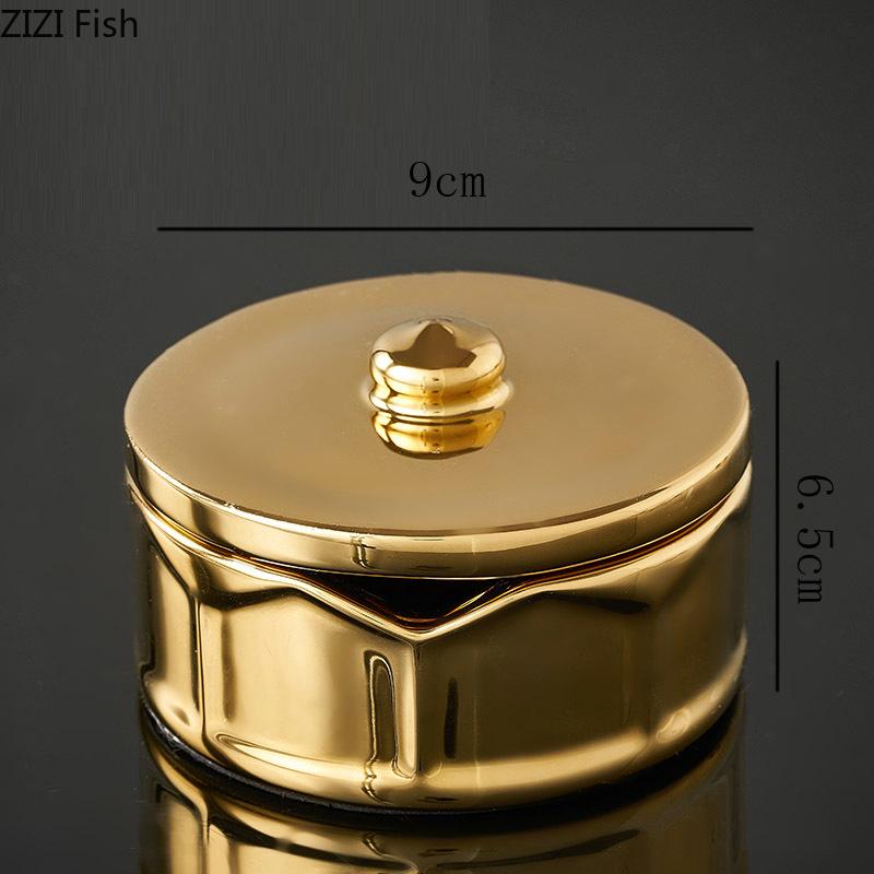 Cenicero dorado de cerámica con tapa, decoración artística para oficina, Cenicero de esmalte para el hogar, sala de estar, mesa de centro, para novio