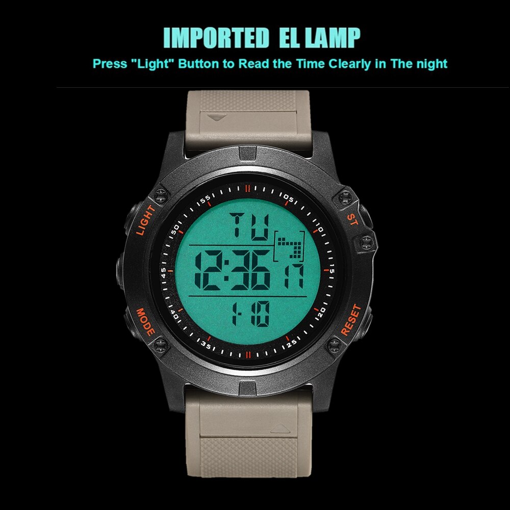Ohsen merkevare digital lcd rød herre gutteklokke reloj hombre 50m dykk kaki silikonrem utendørs sport armbåndsur hanne