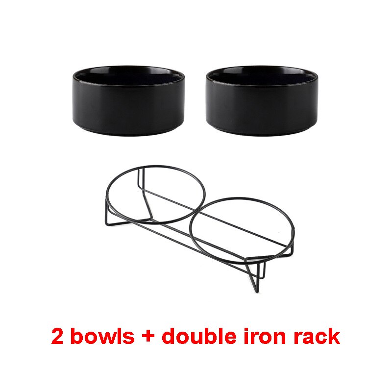 Bol pour animaux de compagnie en céramique chat chiot alimentation fournitures Double bols pour animaux de compagnie chien nourriture distributeur d'eau accessoires pour chiens Durable plusieurs couleurs: with iron stand2 / 13CM400ML