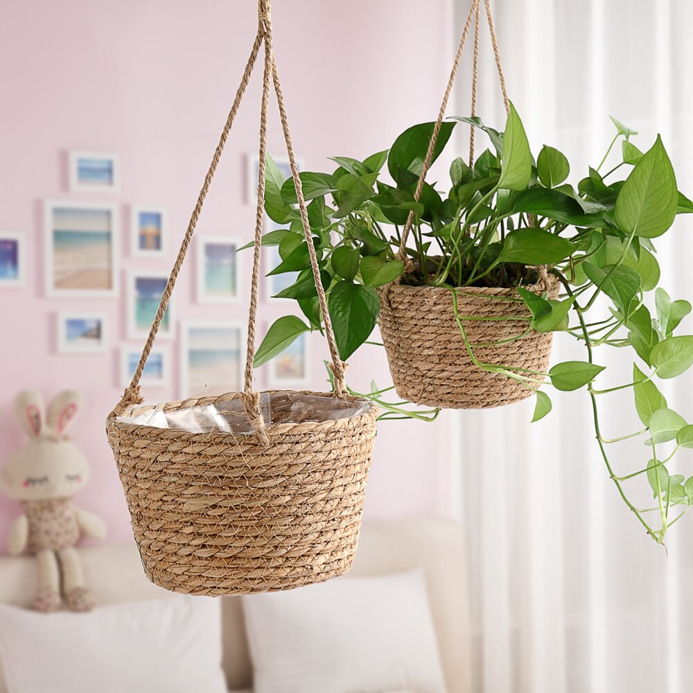 Jute rep hängande kruka vävd växtförvaringskorg inomhus utomhus blomkruka makrame växthängare modern heminredning