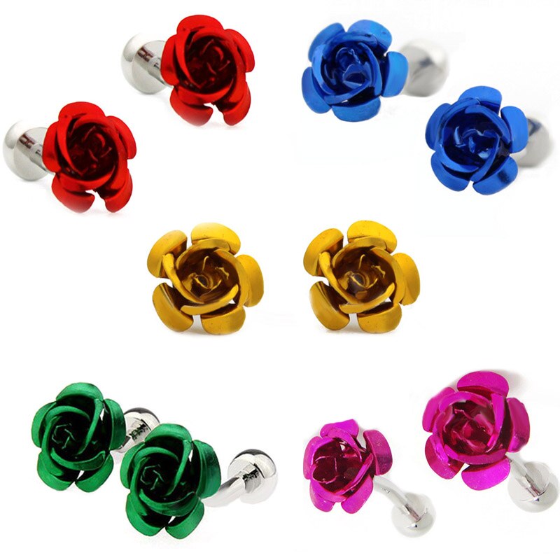 Zhouyang Kleurrijke Rose Bloemen Manchetknopen Voor Mannen Romantische Franse Bruiloft Pak Shirt Manchetknopen Mode-sieraden KBX464