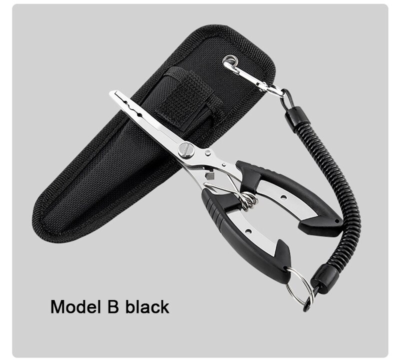 Multifunction Fishing Plier Scissor Braid Line Lure Cutter Hook Remover Fishing Tackle Tool Cutting Fish Use Tongs Scissors: Model B black