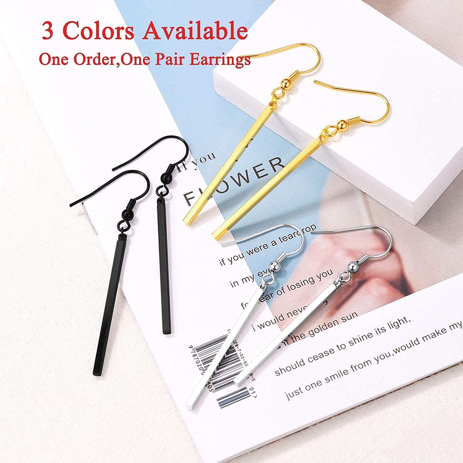 U7 Vertical Bar Earrings for Man Women Hypoallergenic Piercing Hook Hoop Bar Stripe Dangle Earring Daily Stylish Jewelry