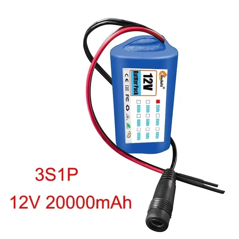 Batterie Li-ion Rechargeable 12V 18650, 2000mah, 3S1P, avec panneau de Protection des cellules au Lithium BMS + chargeur 12.6V: GRIS