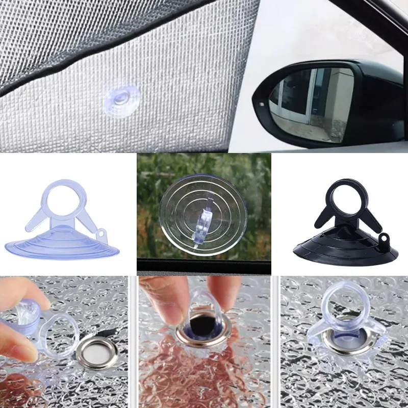 Ventosa de fijación para parasol de coche, 10 Uds., 45mm, ventosa de goma negra/transparente, gancho de ventosa, accesorios de sujeción con Clip para coche