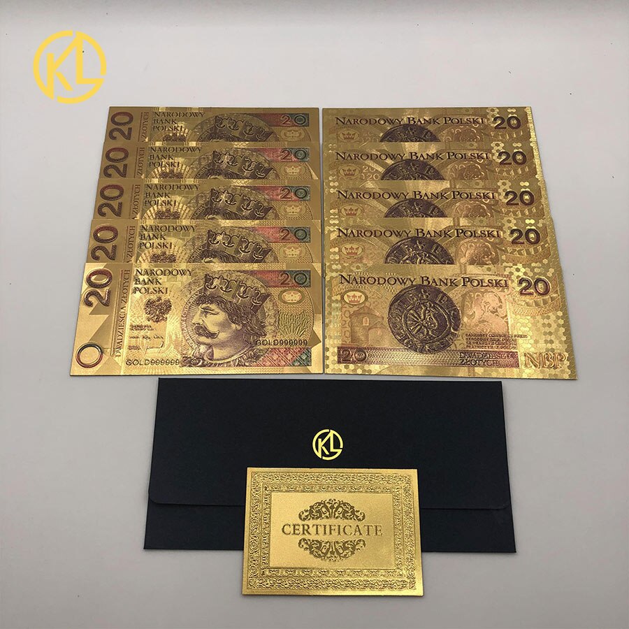 10Stck 50 PLN ZLOTY Polen Gold Farbe Banknote PAPST JOHANNES paul II Für sammlung 999 Gold für Souvenir sammlung: Burgund